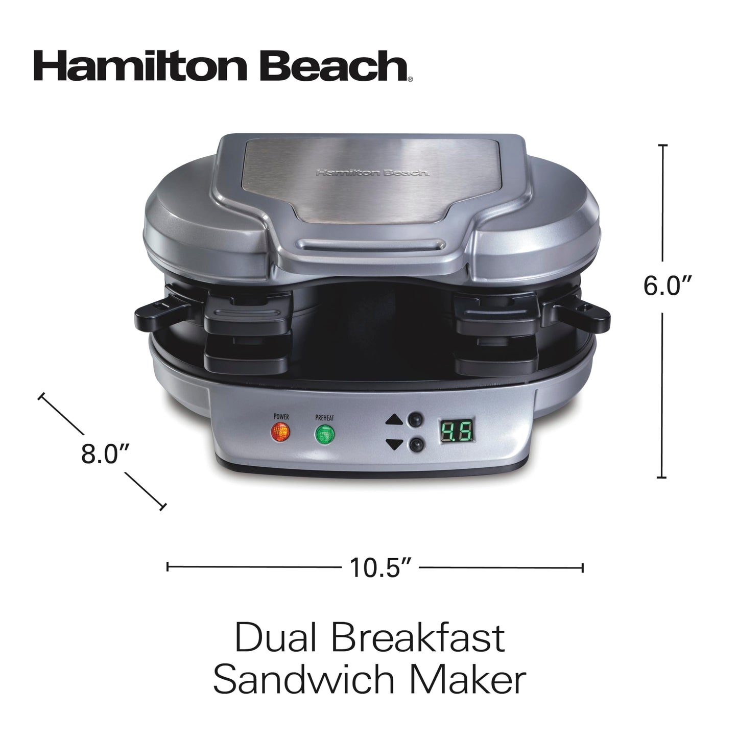 Hamilton-Beach 25478RC Breakfast Sandwich Maker with Timer, Silver, 25478RC, Single w/ Timer