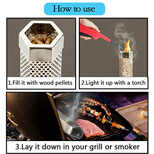 Pellet Smoker Tube,Popvip 12 inches Portable Stainless Steel Billowing Smoker Cube Fit for Any Grill or Smokers - Hot or Cold Smoking for BBQ