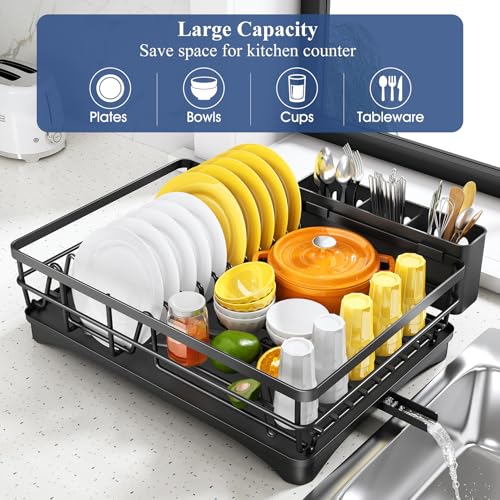 Dish Drying Rack for Kitchen Counter - Large Dish Rack with Drainboard, Rustproof Dish Drainer with Utensil Holder for Sink