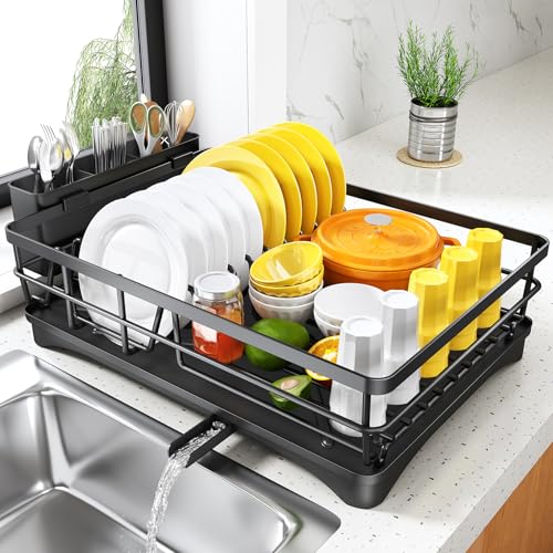 Dish Drying Rack for Kitchen Counter - Large Dish Rack with Drainboard, Rustproof Dish Drainer with Utensil Holder for Sink