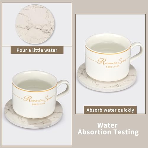 6 Pcs White Marble Coaster Set with Holder Best Absorbent Coasters Drink Coasters Ceramic Bar Coasters Cute Table Coasters Gift Cup Stone Coasters Modern Coasters
