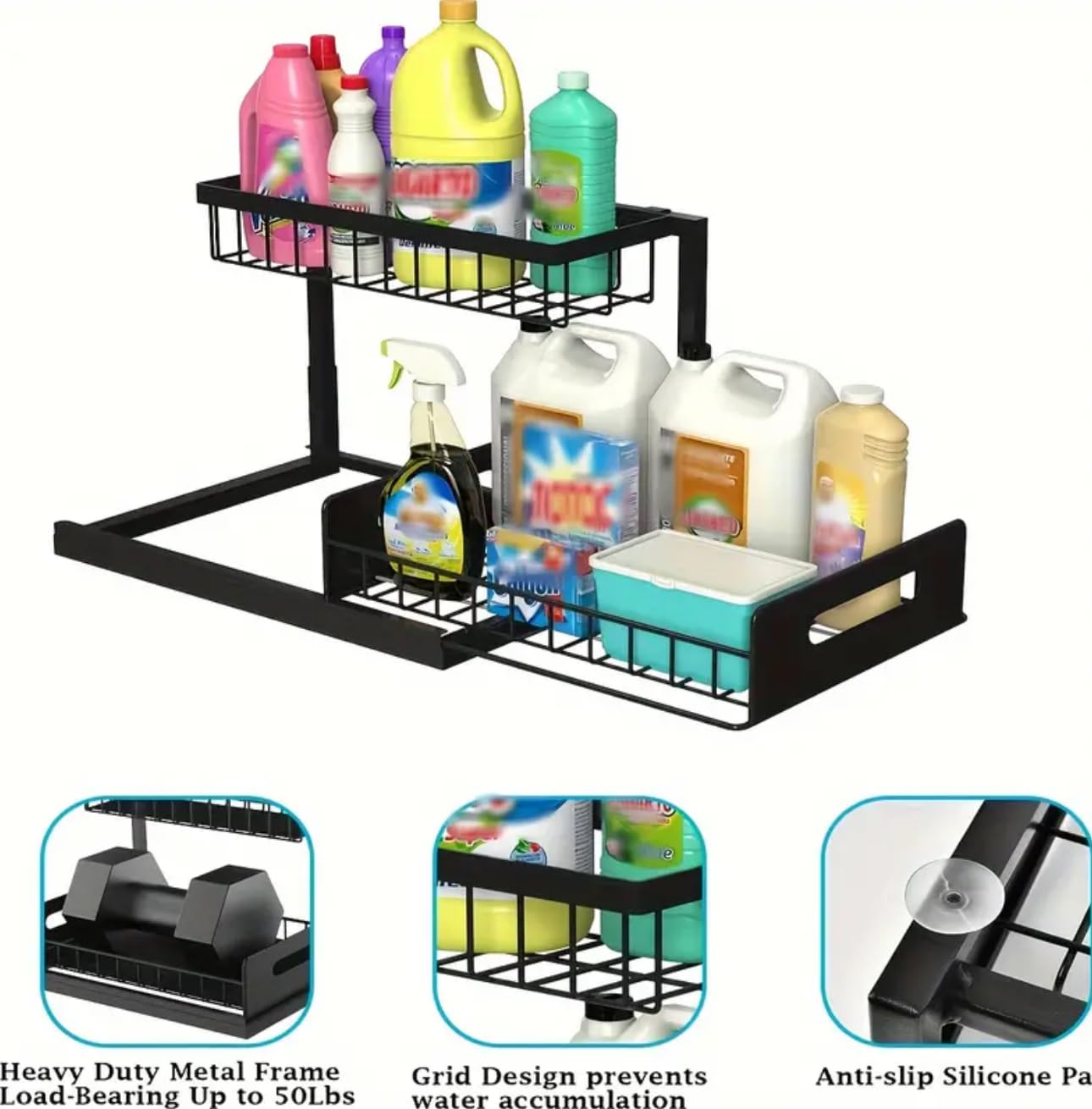 โชยฎPull out Under Sink Organizer, 2 Tier Slide Out Kitchen Organizers and Storage, Multi Functional Cabinet Storage Space Saver For Kitchen Multi-Purpose Shelf for Kitchen and Bathroom Storage โ
โ
โ
โ
โ