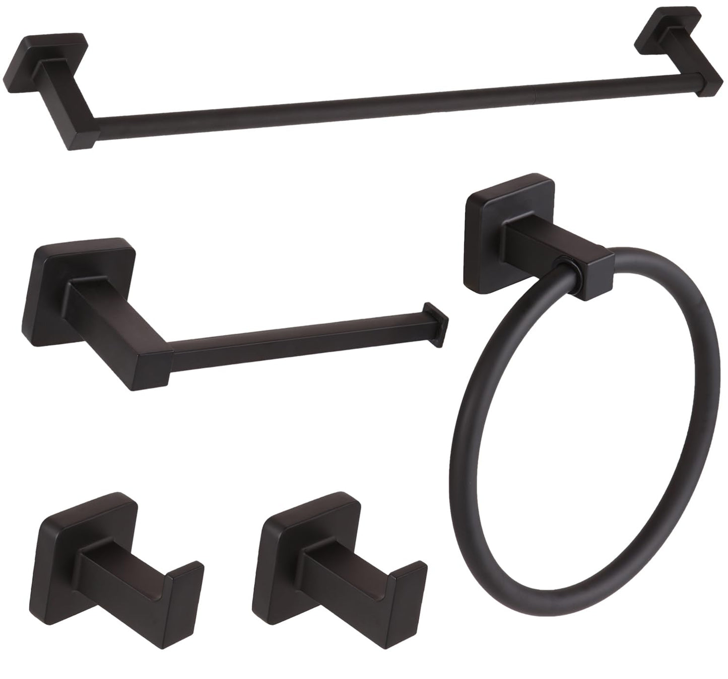 Ntipox 5 Pieces Bathroom Hardware Set Stainless Steel, 23.6 inch Inch Double Towel Bar Set Matte Black,Towel Rack Set,Bathroom Accessories Set