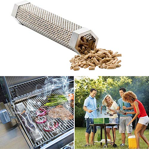 Pellet Smoker Tube,Popvip 12 inches Portable Stainless Steel Billowing Smoker Cube Fit for Any Grill or Smokers - Hot or Cold Smoking for BBQ