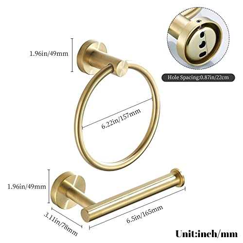 FAIRGIA Toilet Paper Holder Towel Ring Brushed Gold Bathroom Hardware Hand Towel Holder Bathroom Accessories Set Wall Mount Stainless Steel 2 Pieces