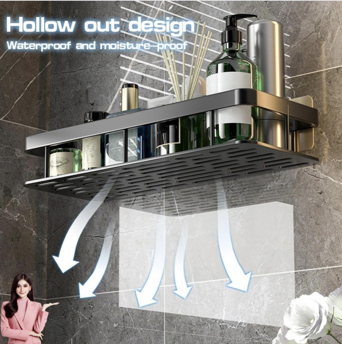 Shower Caddies,Self Adhesive Shower Caddy 2 Pack Shower Shelf,No Drilling Bathroom Shower Organizer with Hooks