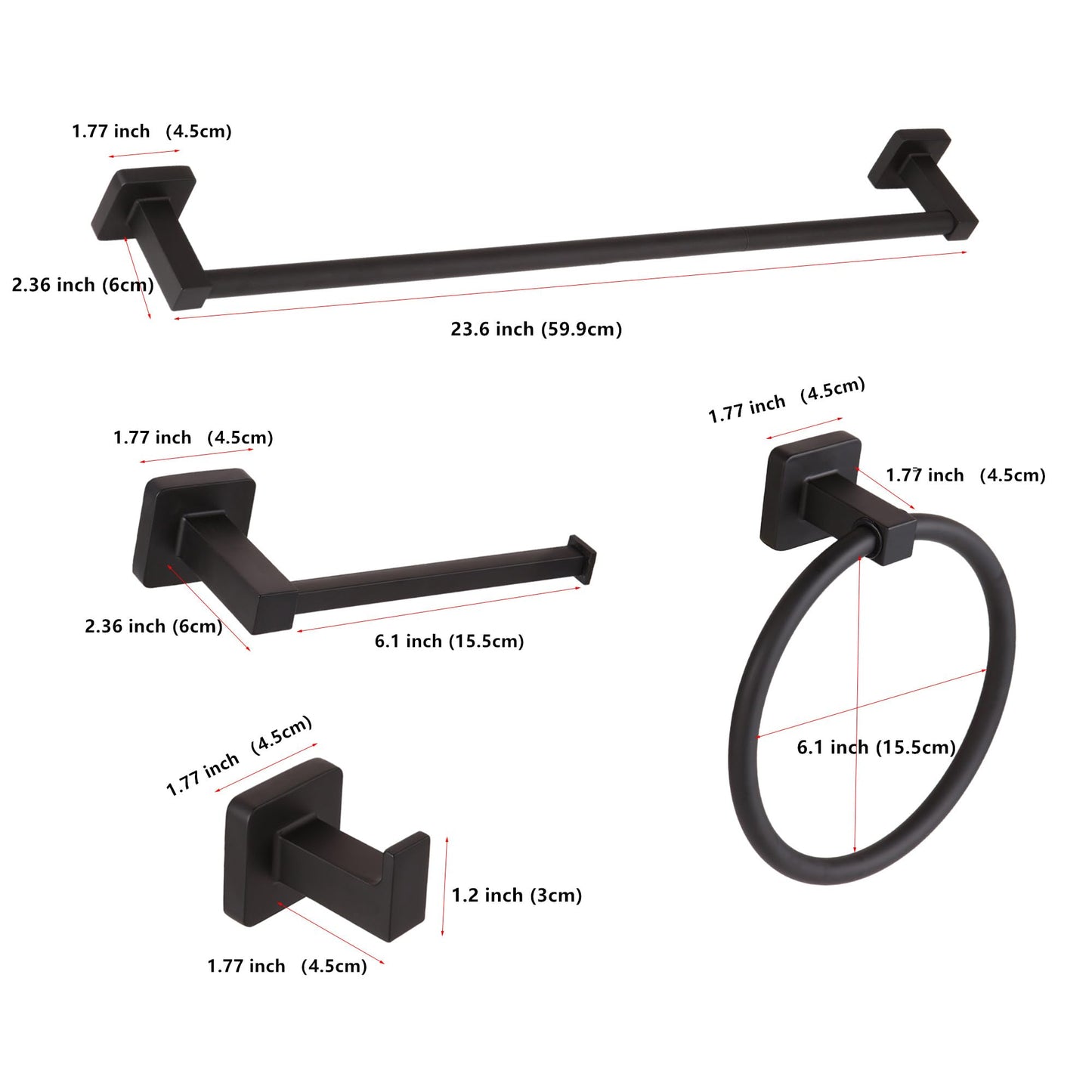 Ntipox 5 Pieces Bathroom Hardware Set Stainless Steel, 23.6 inch Inch Double Towel Bar Set Matte Black,Towel Rack Set,Bathroom Accessories Set