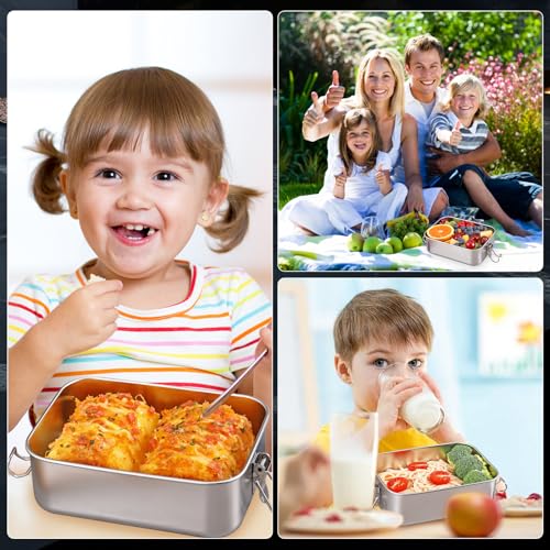 WOSIFUPO Stainless Steel Lunch Box, Bento Box Food Container with Lock Clips, Snack Box Container - Dishwasher Safe - Stainless Lid - Leak Proof