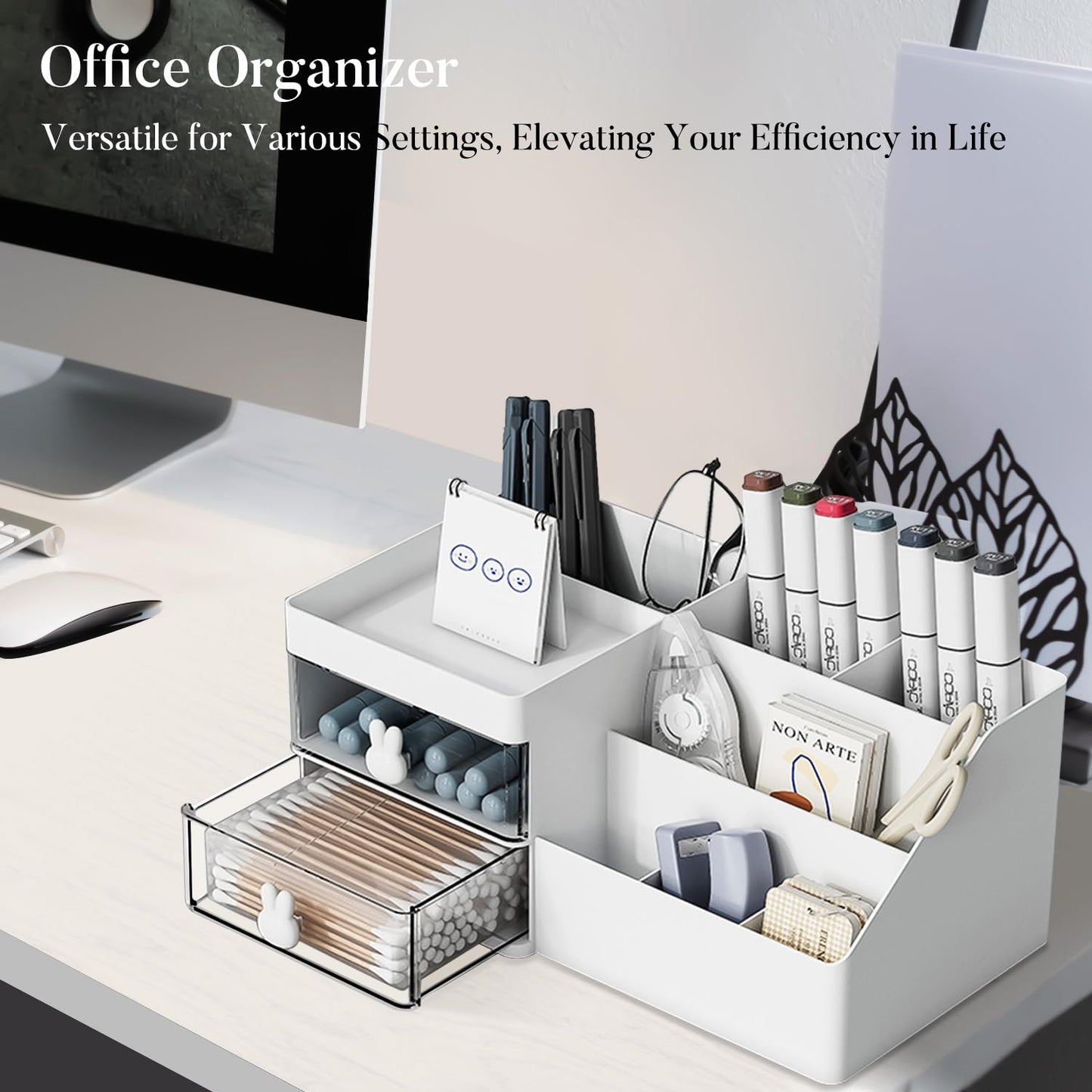 lexvss Makeup Organizer, Cosmetic Desk Storage Box with Drawers Skincare Organizers for Dressing Table, Countertop, Bathroom Counter, Vanity Holder for Brushes, Lotions, Lipstick, Perfume