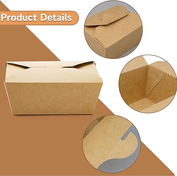 Take Out Food Containers,50 Pack 45oz Kraft Paper Take Out Boxes,Disposable Chinese To Go Containers for Restaurant Catering Party Food Truck