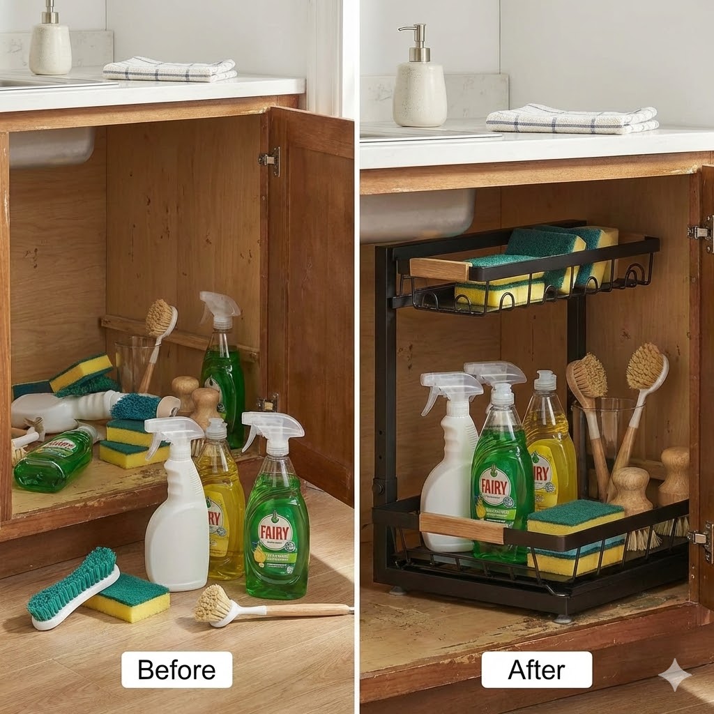 Adjustable Under Sink Organizer in Vancouver | KitchX Storage Solution