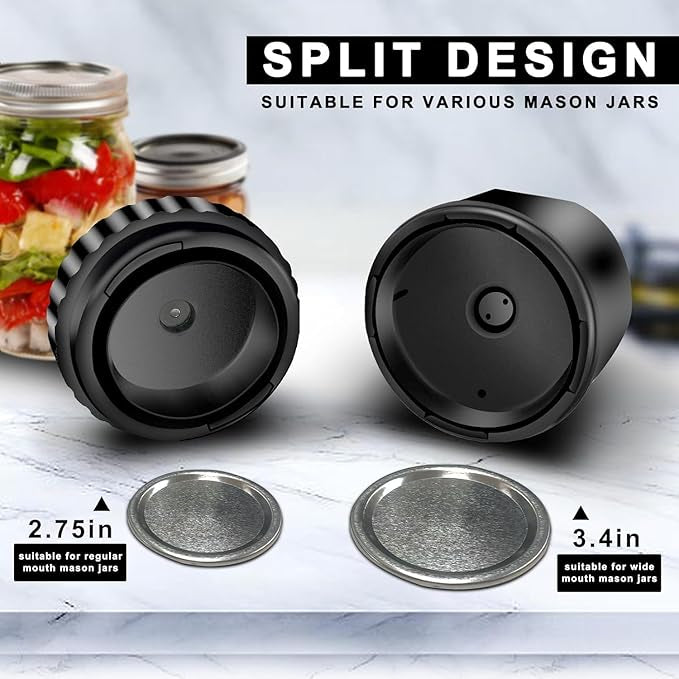 Electric Mason Jar Vacuum Sealer Kit, Cordless Vacuum Sealer for Wide and Regular Mouth Mason Jars, with Can Opener, Lids