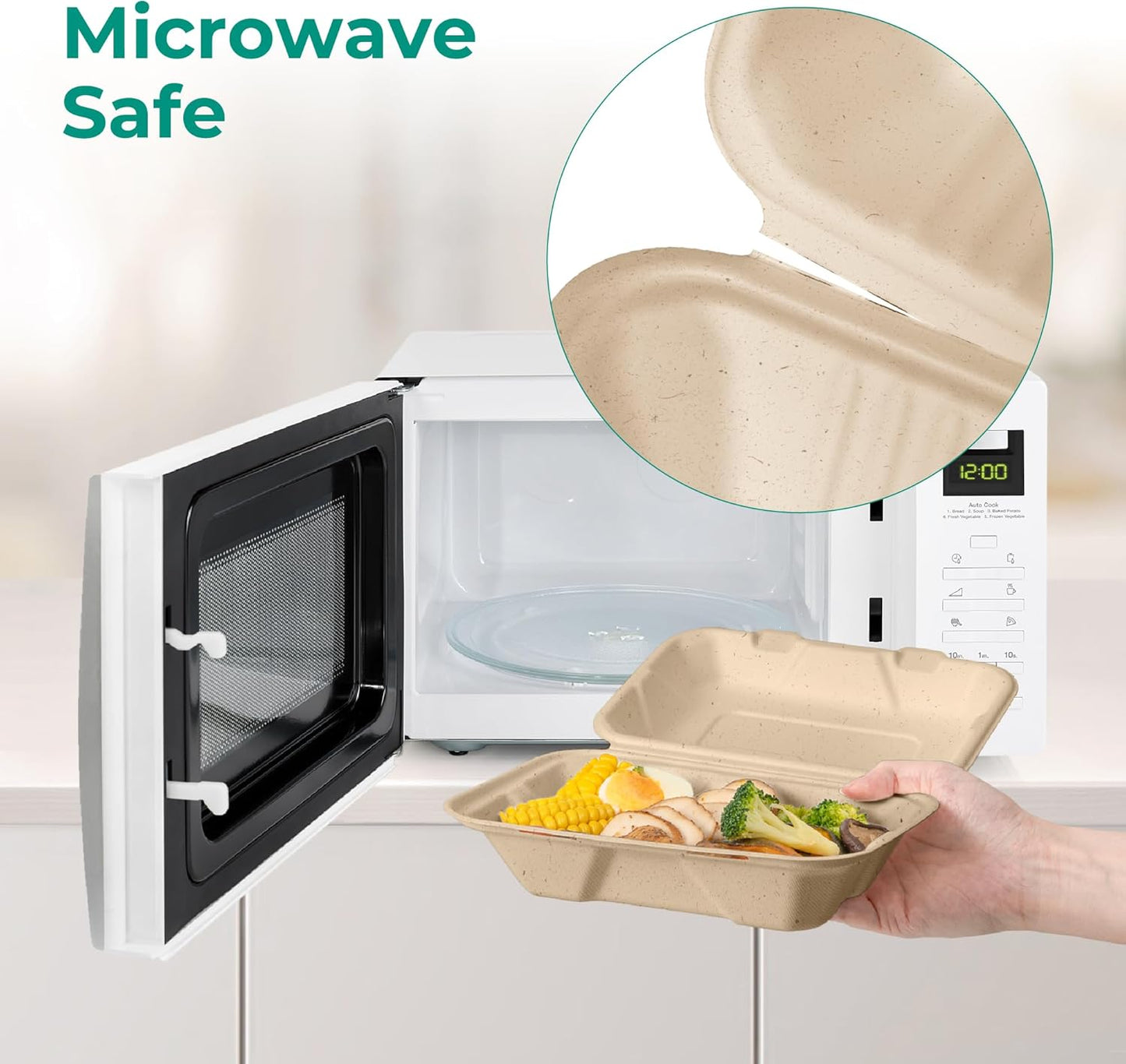 100 Pack 9x6x3” Compostable To Go Food Containers Disposable To Go Boxes Clamshell Kraft, Eco Friendly 100% Biodegradable Bagasse Take Home Containers for Food, Microwave Safe