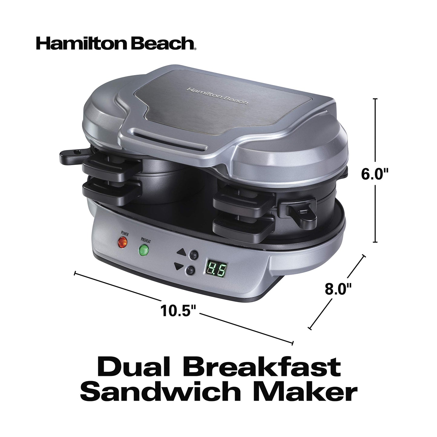 Hamilton-Beach 25478RC Breakfast Sandwich Maker with Timer, Silver, 25478RC, Single w/ Timer
