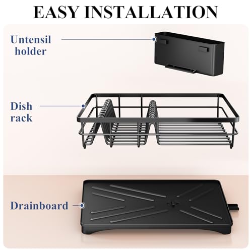 Dish Drying Rack for Kitchen Counter - Large Dish Rack with Drainboard, Rustproof Dish Drainer with Utensil Holder for Sink