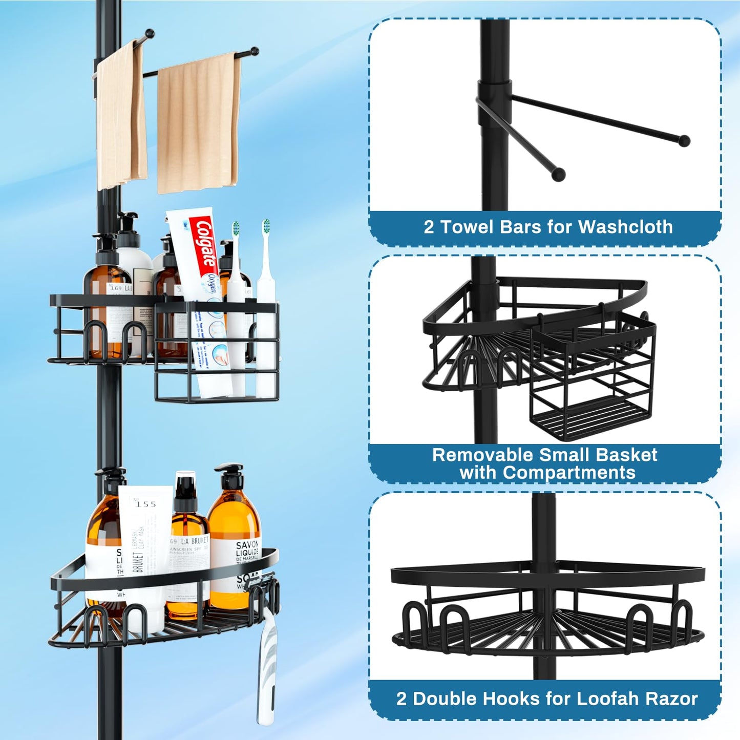cutefafa Bathroom Storage Shelves Tension Pole