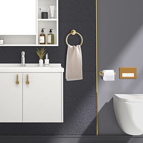 FAIRGIA Toilet Paper Holder Towel Ring Brushed Gold Bathroom Hardware Hand Towel Holder Bathroom Accessories Set Wall Mount Stainless Steel 2 Pieces
