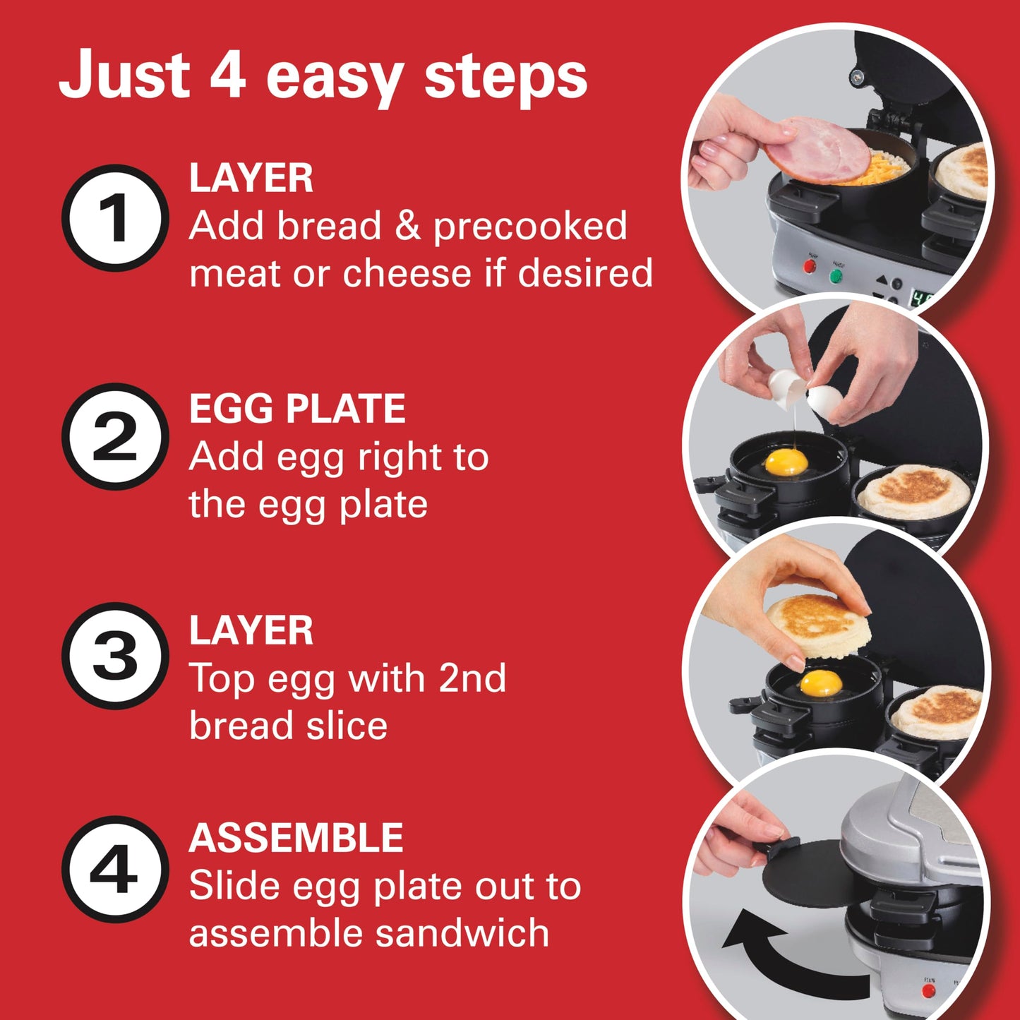 Hamilton-Beach 25478RC Breakfast Sandwich Maker with Timer, Silver, 25478RC, Single w/ Timer