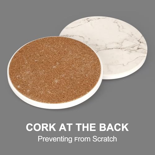 6 Pcs White Marble Coaster Set with Holder Best Absorbent Coasters Drink Coasters Ceramic Bar Coasters Cute Table Coasters Gift Cup Stone Coasters Modern Coasters
