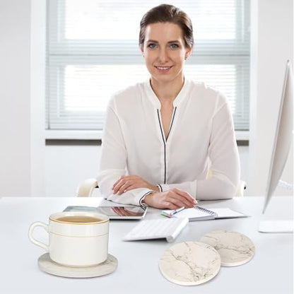 6 Pcs White Marble Coaster Set with Holder Best Absorbent Coasters Drink Coasters Ceramic Bar Coasters Cute Table Coasters Gift Cup Stone Coasters Modern Coasters