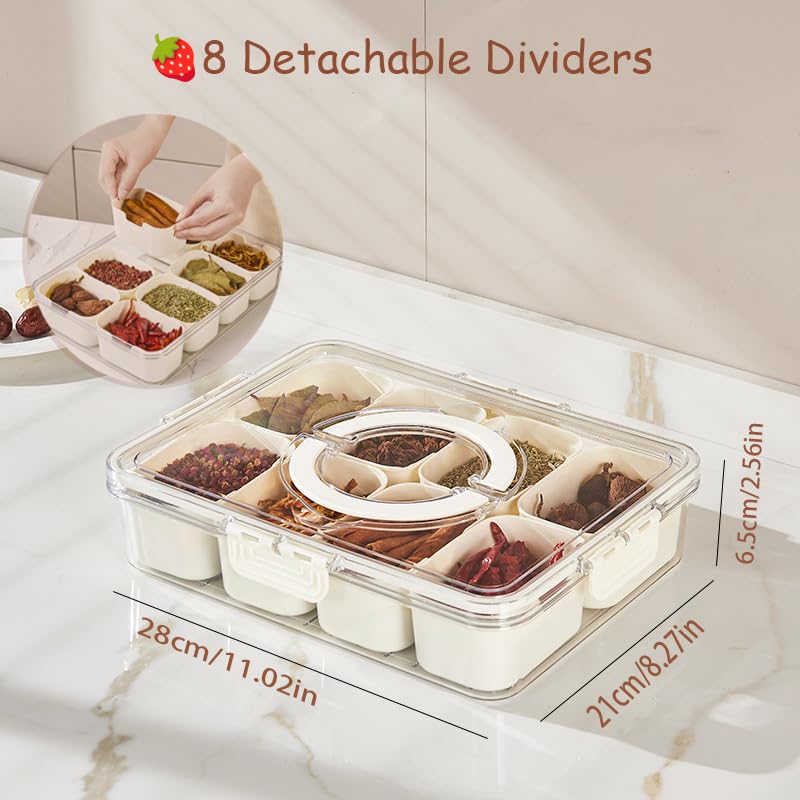 ZEENING Divided Clear Snack Serving Tray with Lid & Handle, Snackle Box Charcuterie Board Container Storage Organizer for Fruit, Candy, Veggie, Nuts & Snacks, Perfect for Party, Travel, & Picnic