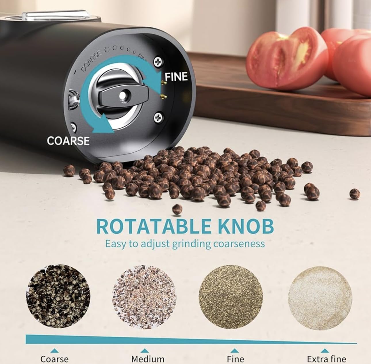 Electric Salt and Pepper Set with Rechargeable Base, White Led Light, Automatic Salt Pepper Grinder for Home, Kitchen, Adjustable Grind Coarseness, Easy to One Hand Operation