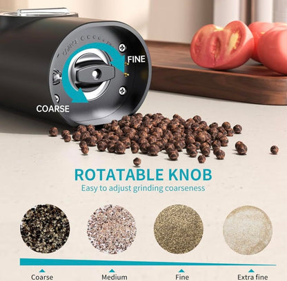 Electric Salt and Pepper Set with Rechargeable Base, White Led Light, Automatic Salt Pepper Grinder for Home, Kitchen, Adjustable Grind Coarseness, Easy to One Hand Operation