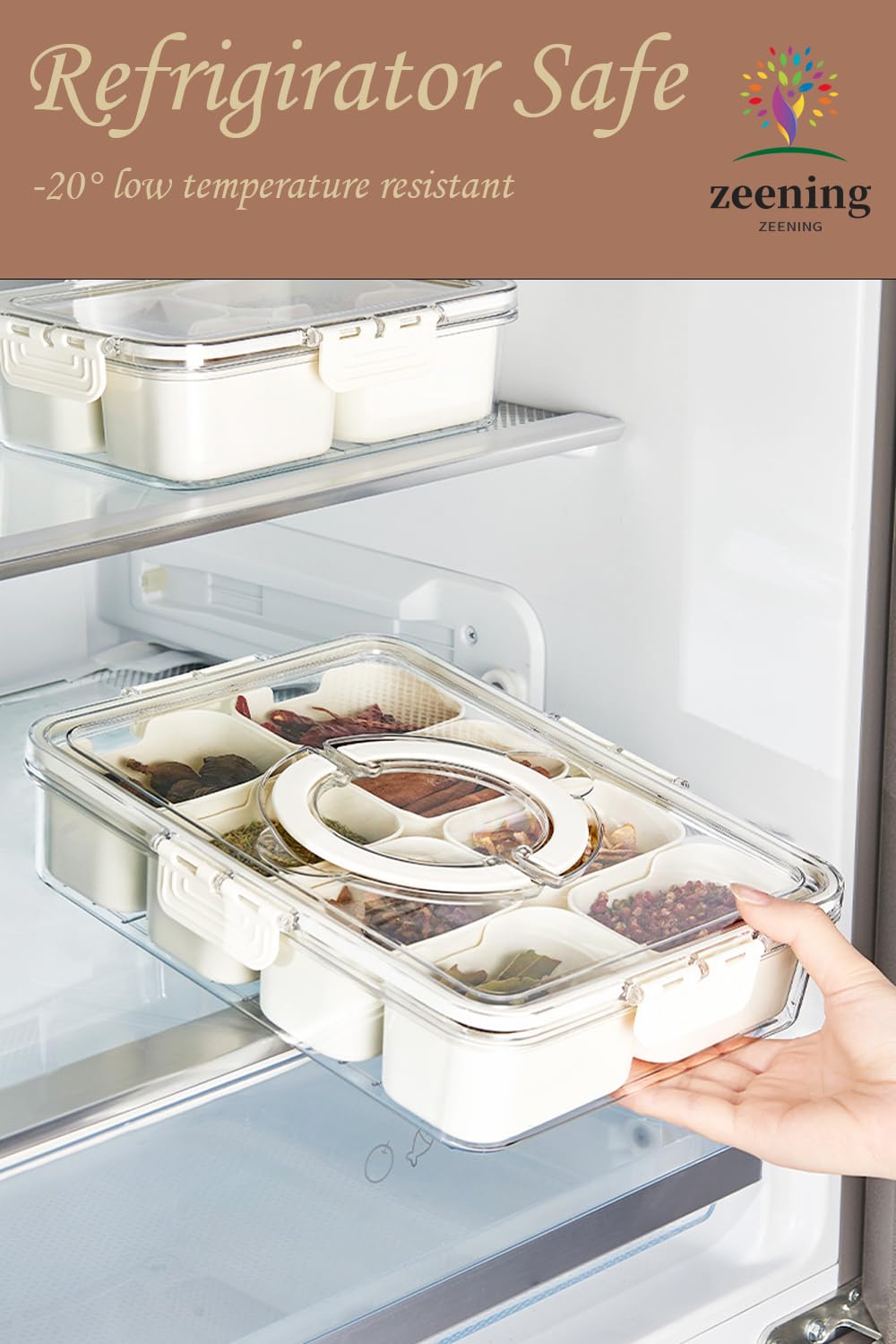 ZEENING Divided Clear Snack Serving Tray with Lid & Handle, Snackle Box Charcuterie Board Container Storage Organizer for Fruit, Candy, Veggie, Nuts & Snacks, Perfect for Party, Travel, & Picnic