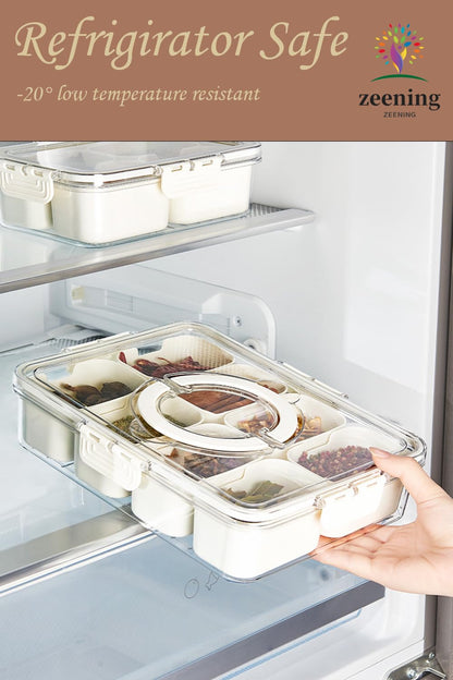 ZEENING Divided Clear Snack Serving Tray with Lid & Handle, Snackle Box Charcuterie Board Container Storage Organizer for Fruit, Candy, Veggie, Nuts & Snacks, Perfect for Party, Travel, & Picnic