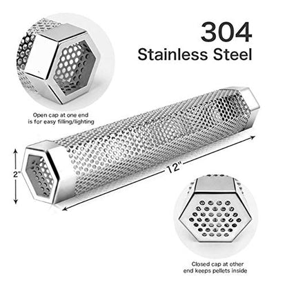 Pellet Smoker Tube,Popvip 12 inches Portable Stainless Steel Billowing Smoker Cube Fit for Any Grill or Smokers - Hot or Cold Smoking for BBQ