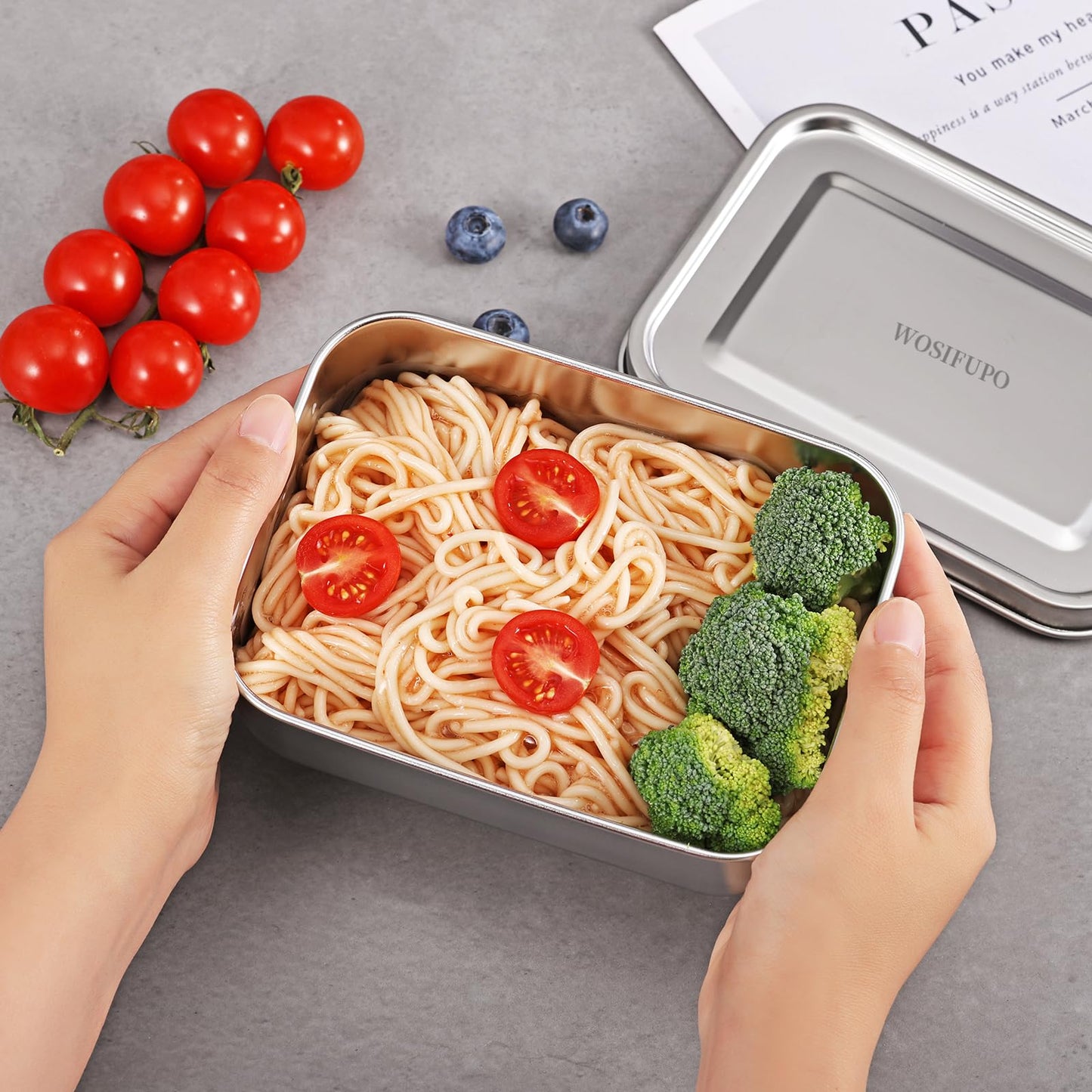WOSIFUPO Stainless Steel Lunch Box, Bento Box Food Container with Lock Clips, Snack Box Container - Dishwasher Safe - Stainless Lid - Leak Proof
