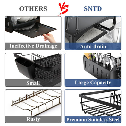 Dish Drying Rack for Kitchen Counter - Large Dish Rack with Drainboard, Rustproof Dish Drainer with Utensil Holder for Sink