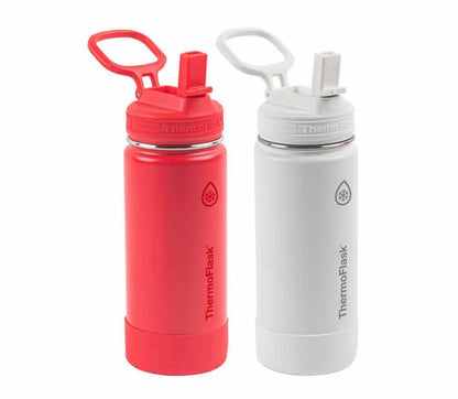 16 OZ WATER BOTTLE TWO PACK W/STRAW LID (Red robin/White)