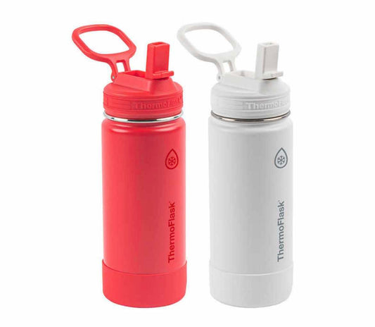 16 OZ WATER BOTTLE TWO PACK W/STRAW LID (Red robin/White)