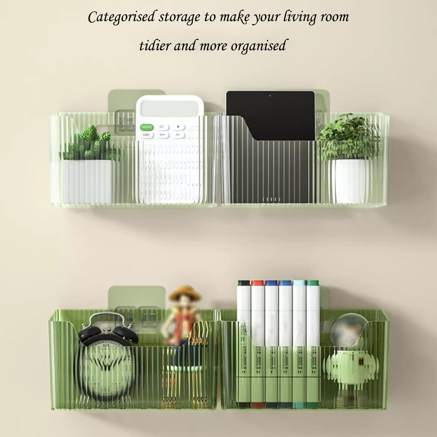 Lae Nuvole Set Of 2 Storage Organizer Bins Wall Mounted Organizer Basket, Shower Caddy Stackable Clear Plastic Makeup Organizer Adhesive Hanging Bin for Bathroom, Kitchen, Cabinet, Pantry, BPA Free