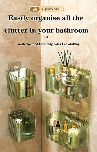 Lae Nuvole Set Of 2 Storage Organizer Bins Wall Mounted Organizer Basket, Shower Caddy Stackable Clear Plastic Makeup Organizer Adhesive Hanging Bin for Bathroom, Kitchen, Cabinet, Pantry, BPA Free