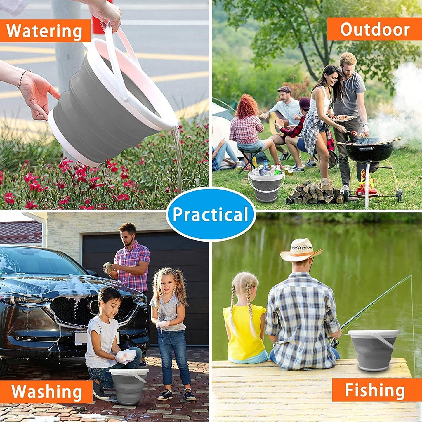 Health joy Collapsible Bucket (10L / 2.6 Gallon) with Strong, Flexible, Compact and Sturdy Handle for Camping, Fishing, as a Bait Bucket, Beach Pail, as an ice Bucket, for Minnows, and as a Sand Pail