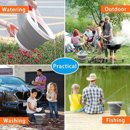 Health joy Collapsible Bucket (10L / 2.6 Gallon) with Strong, Flexible, Compact and Sturdy Handle for Camping, Fishing, as a Bait Bucket, Beach Pail, as an ice Bucket, for Minnows, and as a Sand Pail