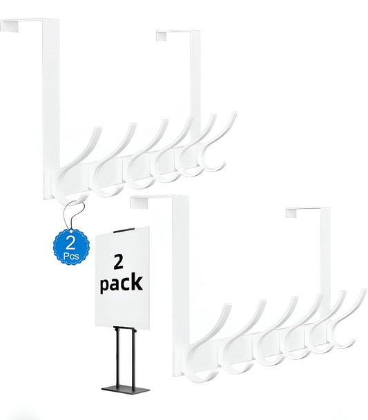 ✪®2 Pack (24 Hooks) Door Hanger Organizer, Large Over The Door Towel Rack with 24 Hooks, Heavy Duty Easy to Install, 2 PCS Sturdy Door Hanger,for Bathroom, Bedroom,Kitchen Hanging Towels, ★★★★★