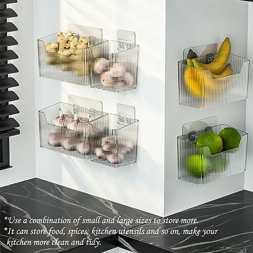 Lae Nuvole Set Of 2 Storage Organizer Bins Wall Mounted Organizer Basket, Shower Caddy Stackable Clear Plastic Makeup Organizer Adhesive Hanging Bin for Bathroom, Kitchen, Cabinet, Pantry, BPA Free