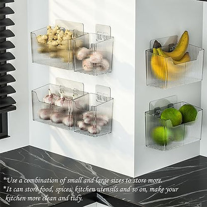 Lae Nuvole Set Of 2 Storage Organizer Bins Wall Mounted Organizer Basket, Shower Caddy Stackable Clear Plastic Makeup Organizer Adhesive Hanging Bin for Bathroom, Kitchen, Cabinet, Pantry, BPA Free