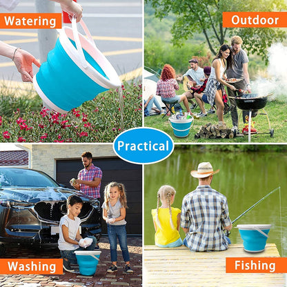 Health joy Collapsible Bucket (10L / 2.6 Gallon) with Strong, Flexible, Compact and Sturdy Handle for Camping, Fishing, as a Bait Bucket, Beach Pail, as an ice Bucket, for Minnows, and as a Sand Pail