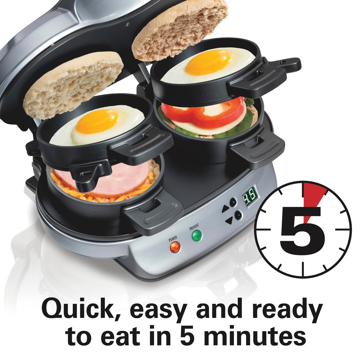 Hamilton-Beach 25478RC Breakfast Sandwich Maker with Timer, Silver, 25478RC, Single w/ Timer