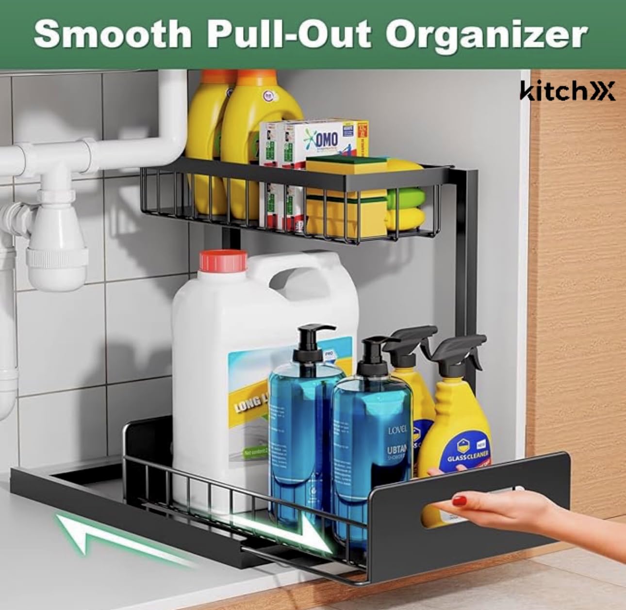 ✪®Pull out Under Sink Organizer, 2 Tier Slide Out Kitchen Organizers and Storage, Multi Functional Cabinet Storage Space Saver For Kitchen Multi-Purpose Shelf for Kitchen and Bathroom Storage ★★★★★