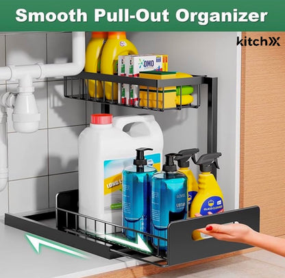 ✪®Pull out Under Sink Organizer, 2 Tier Slide Out Kitchen Organizers and Storage, Multi Functional Cabinet Storage Space Saver For Kitchen Multi-Purpose Shelf for Kitchen and Bathroom Storage ★★★★★