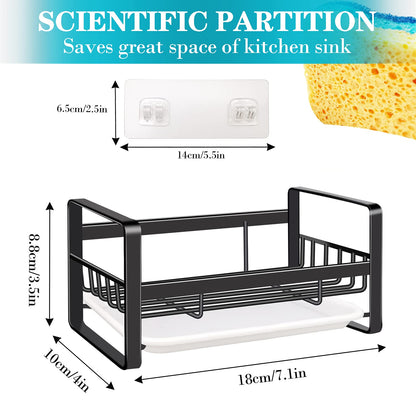 VANTEN Kitchen Sink Caddy Sponge Holder Sink Caddy Organizer, Sponge Holder for Sink, Sink Tray Drainer Rack with Removable Drain Pan, Soap Dish Dispenser Brush Holder Storage Kitchen Accessories