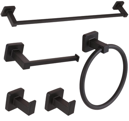 Ntipox 5 Pieces Bathroom Hardware Set Stainless Steel, 23.6 inch Inch Double Towel Bar Set Matte Black,Towel Rack Set,Bathroom Accessories Set
