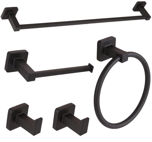 Ntipox 5 Pieces Bathroom Hardware Set Stainless Steel, 23.6 inch Inch Double Towel Bar Set Matte Black,Towel Rack Set,Bathroom Accessories Set