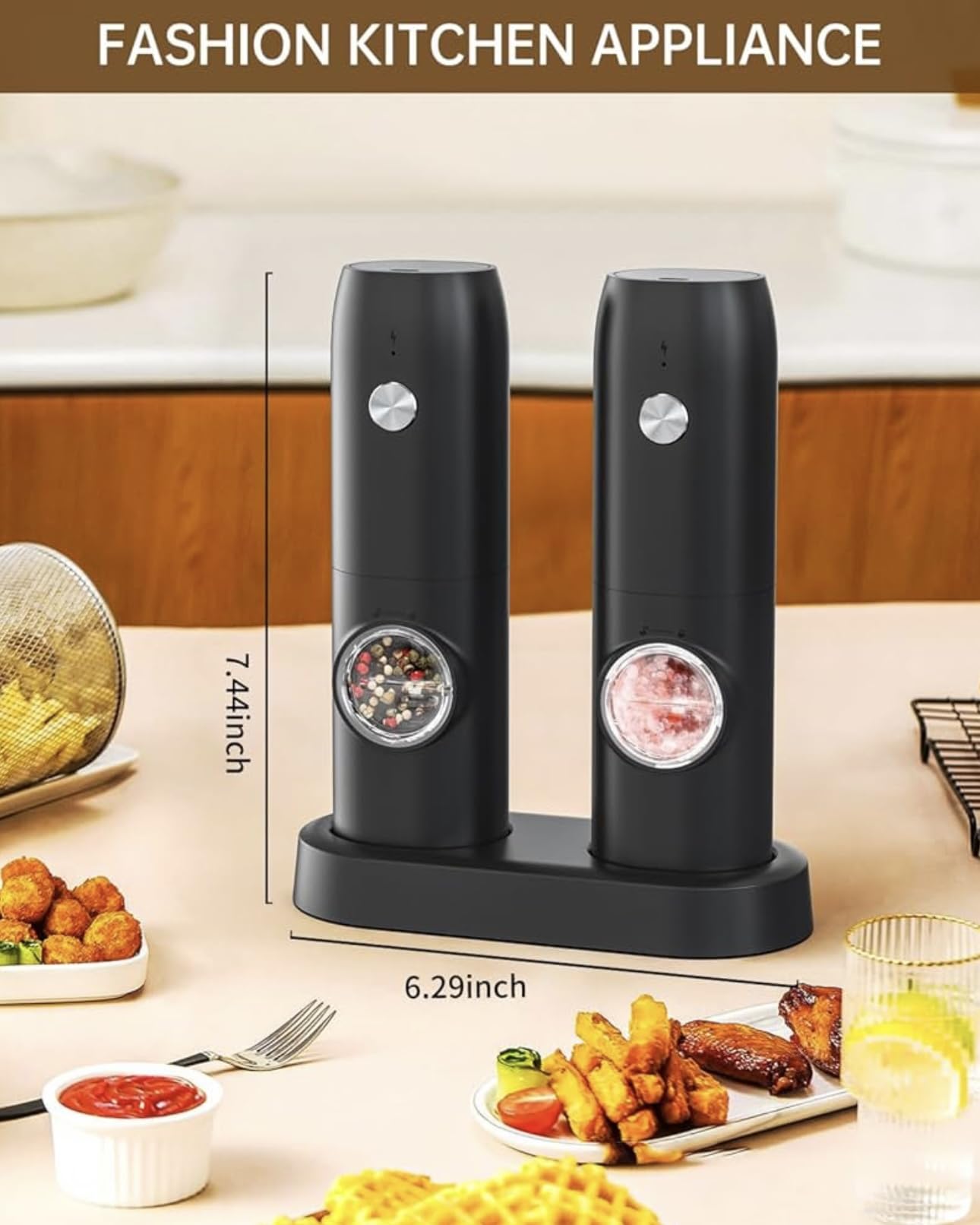 Electric Salt and Pepper Set with Rechargeable Base, White Led Light, Automatic Salt Pepper Grinder for Home, Kitchen, Adjustable Grind Coarseness, Easy to One Hand Operation