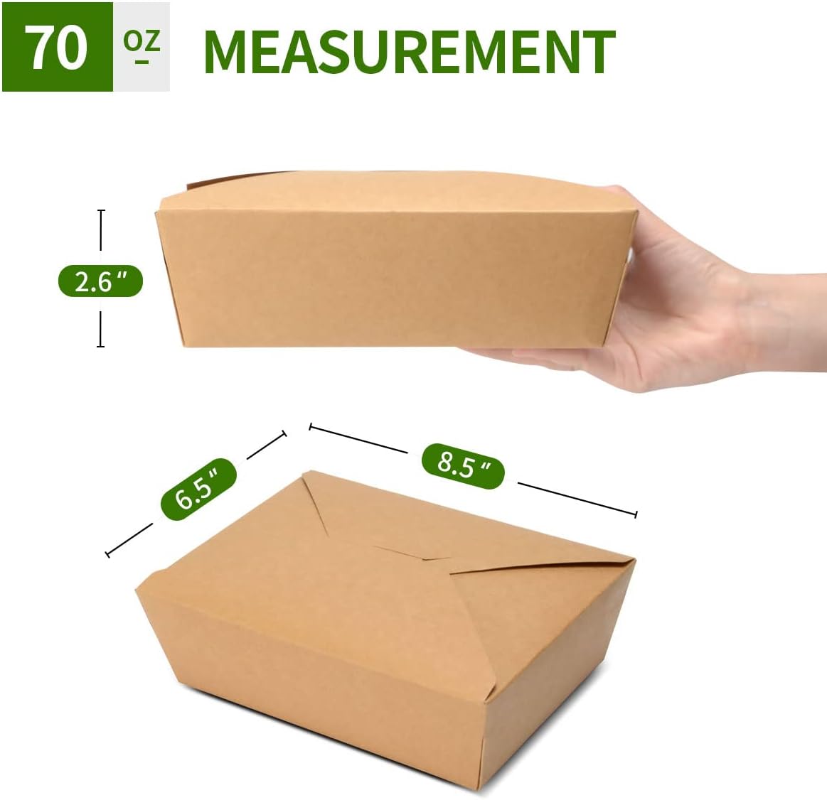 50 Pack 70 oz Large Take Out Food Containers - Heavy Duty Microwavable Kraft Brown Paper To Go Box #3 - Grease Resist Paper Lunch Box Cardboard Take Out Box for Restaurant, Household, Party